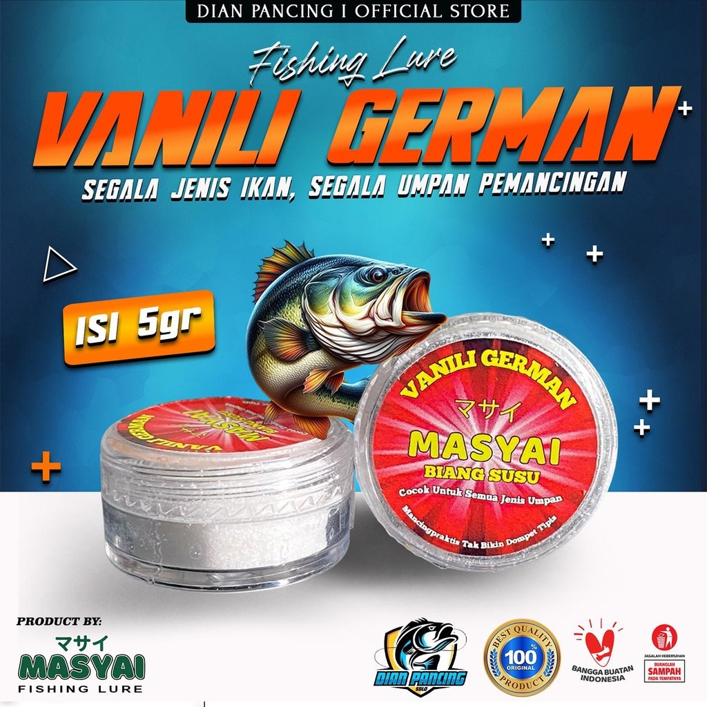 Vanili Jerman Masyai 5gram Biang Susu Bubuk Kemasan Ekonomis Wangi Tajam campuran umpan pancing