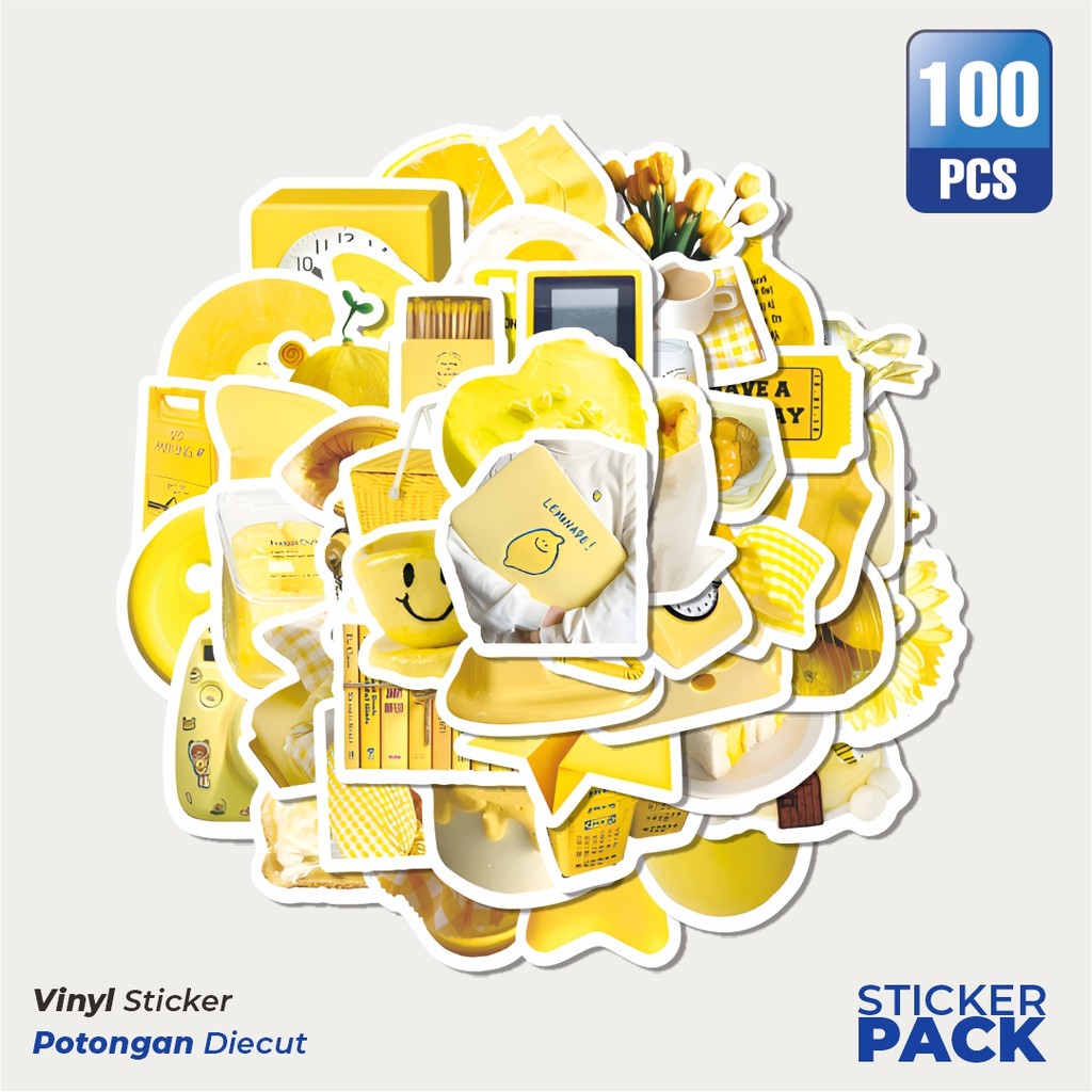 

Super Hemat! 100 PCS Stiker INS Yellow [Kuning] Waterproof Aesthetic- Untuk Laptop, Motor, dan Helm - Paper Stationery Pack