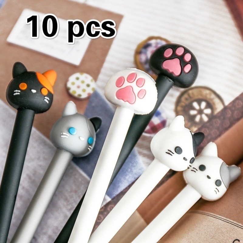 

10pcs/batch Kawaii Cat Gel Signature Pen Cute Claw Stylos Black Ink for Hand Account Writing Stationery Office School Supplies