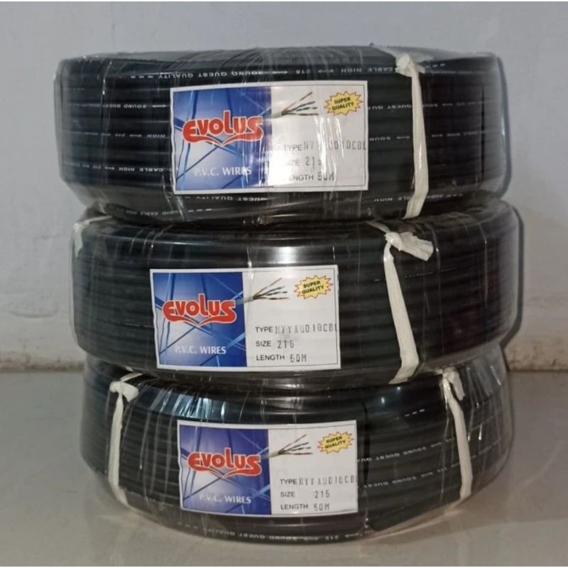 Kabel Listrik Serabut Hitam Putih EVOLUS 2 X 1,5 1 Roll Panjang 50 M Meter