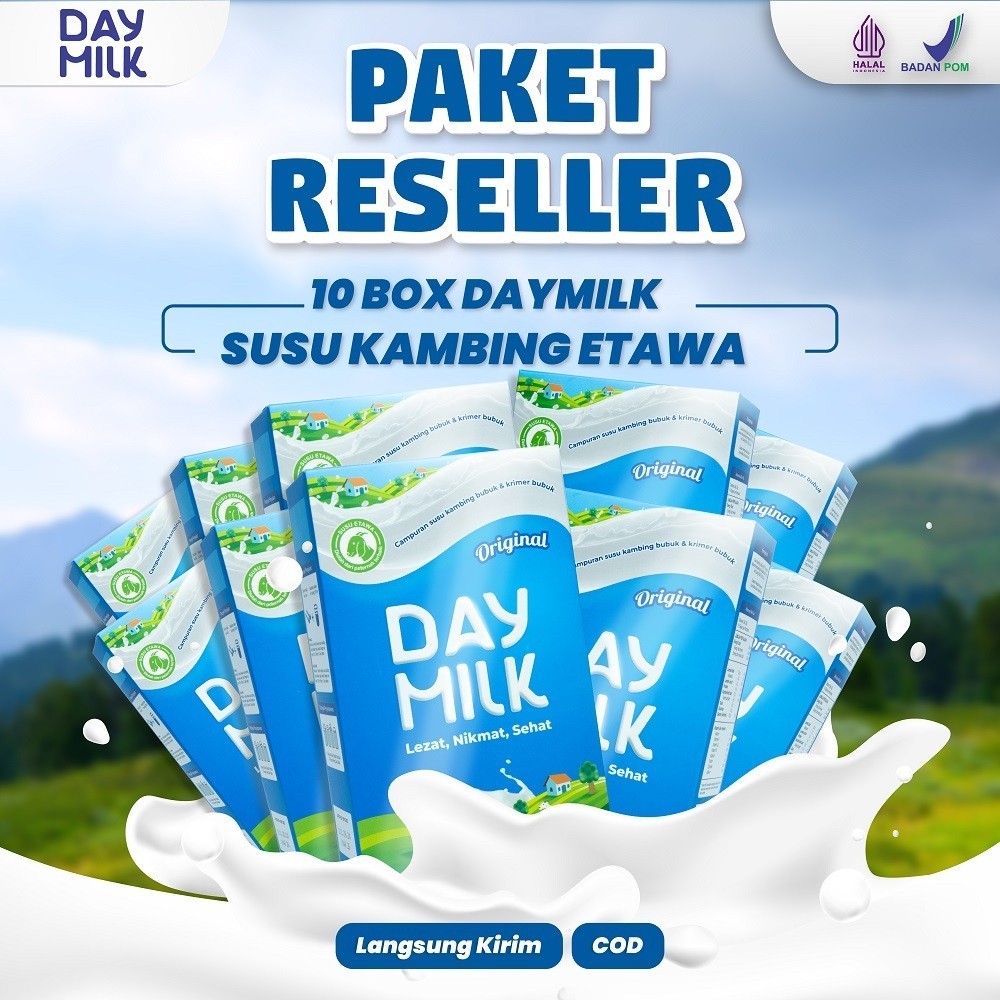 

DAYMILK ( PAKET 10 BOX ) - Susu Kambing Etawa Bubuk Cegah Osteoporosis & Jaga Daya Tahan Tubuh Halal dan BPOM
