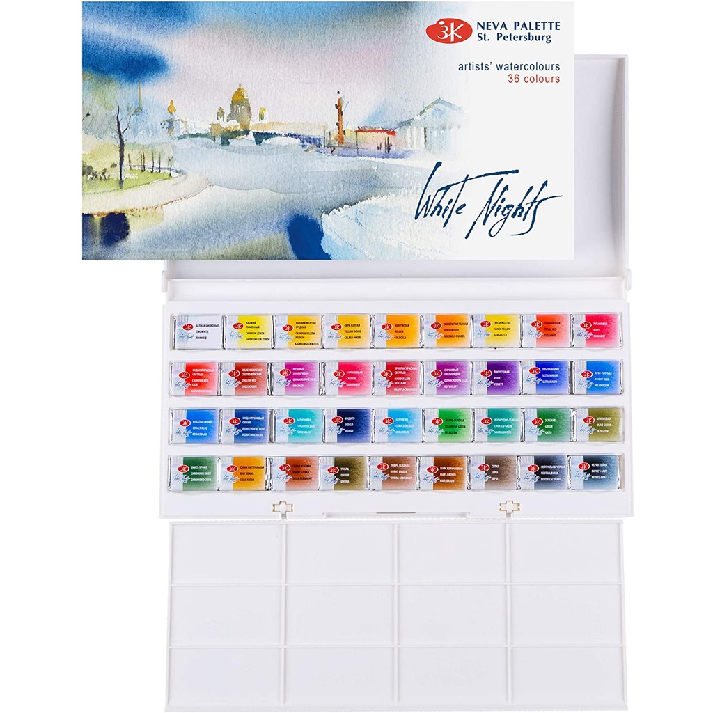 

Russian White Nights Artists Grade Watercolour Paint Set 12/24/36 Full Pans for Professionals, Beginners and Enthusiasts