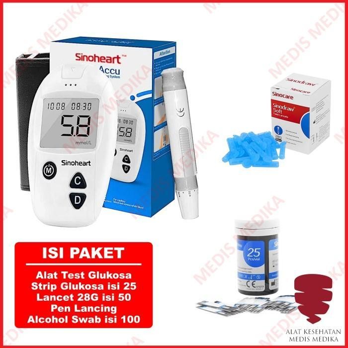 Paket Hemat Sinocare Safe-Accu Alat Cek Gula Darah Lengkap Test Uji Glucose Safe Accu Sinoheart Medi