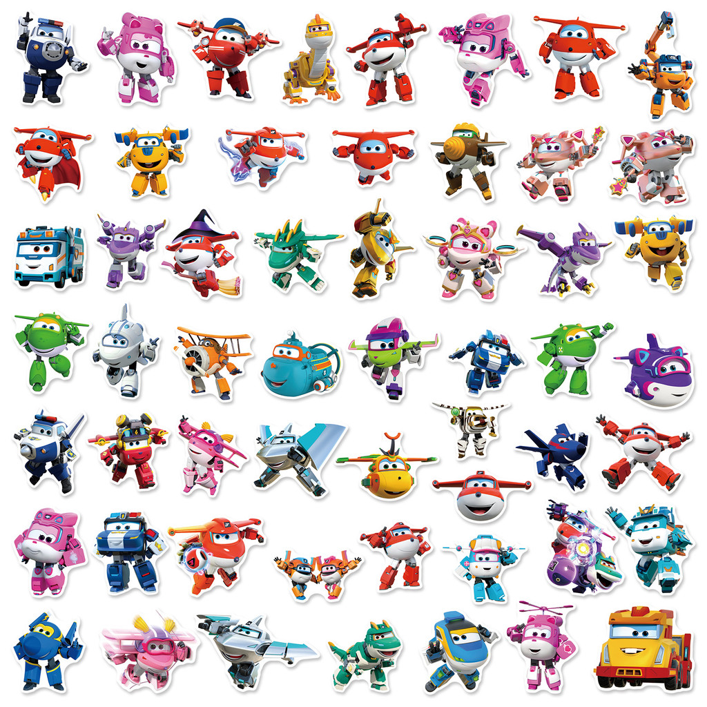 

50PCS Let's Go! Super Wings Stickers Funny Animation Cartoon Decals Kids Toys Suitcase Fridge Laptop Guitar Car Bike Decoration
