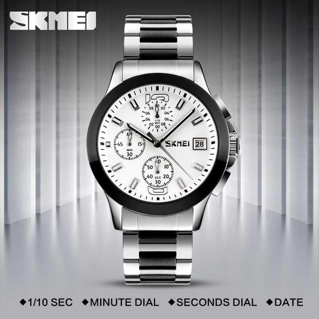Jam Tangan Pria / SKMEI 9126 Analog Date Aktif / Stainless Steel Analog Original SKMEI