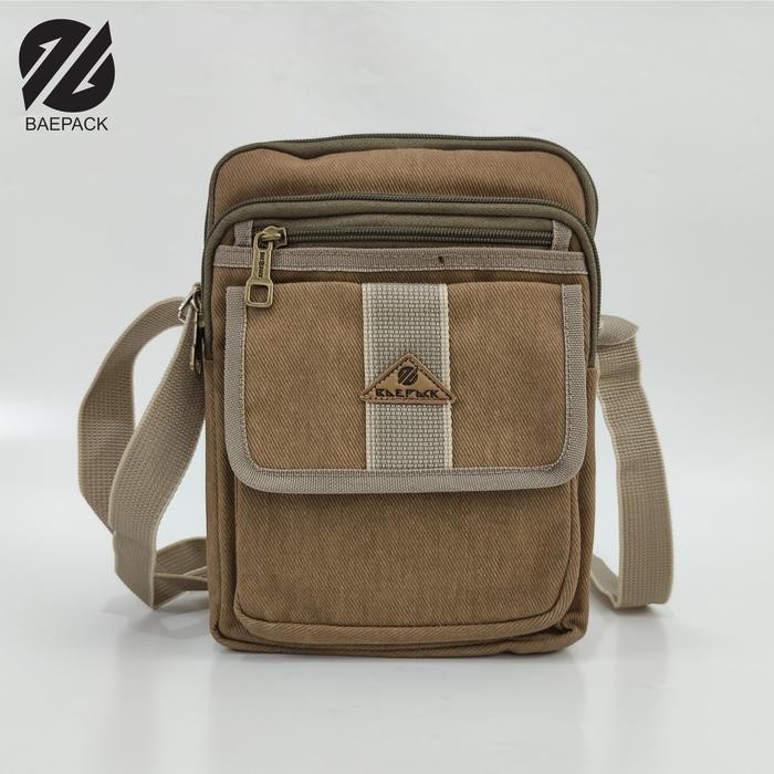 Baepack Tas Selempang Kanvas Pria Alfie Cokelat Muda Original / Tas Bahu Selempang Canvas Premium Ae