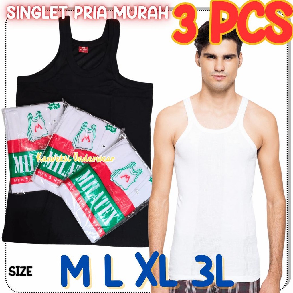 3 PCS SINGLET KAOS DALAM PRIA WARNA HITAM MIATEX STYLE SMB MILATEX NUTEX GROSIR