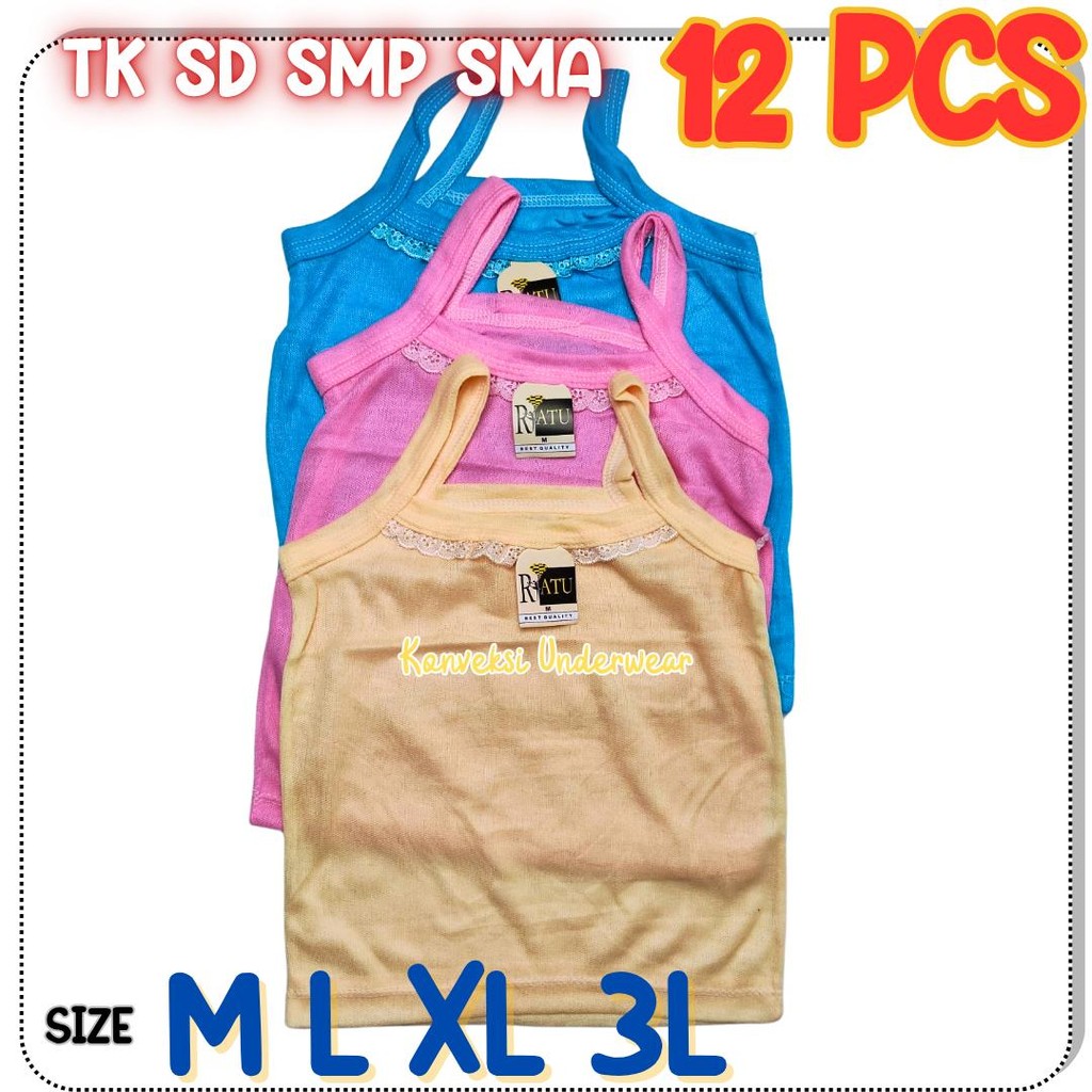 SELUSIN 12 PCS SINGLET KAOS DALAM ANAK PEREMPUAN KAOS DALAM ANAK SEKOLAH SD SMP SMA WARNA