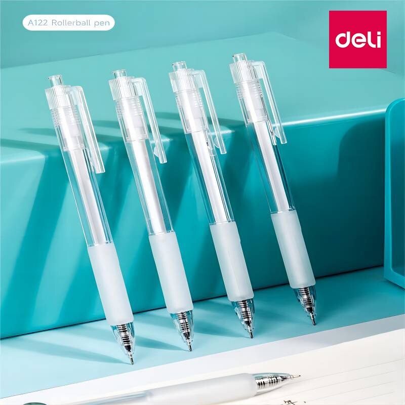 

Deli 12 PCs Press Rollerball Pen 0.35mm Full Needle Tube Black Stationery School Office Supplies Children's Drawing Writing Pen