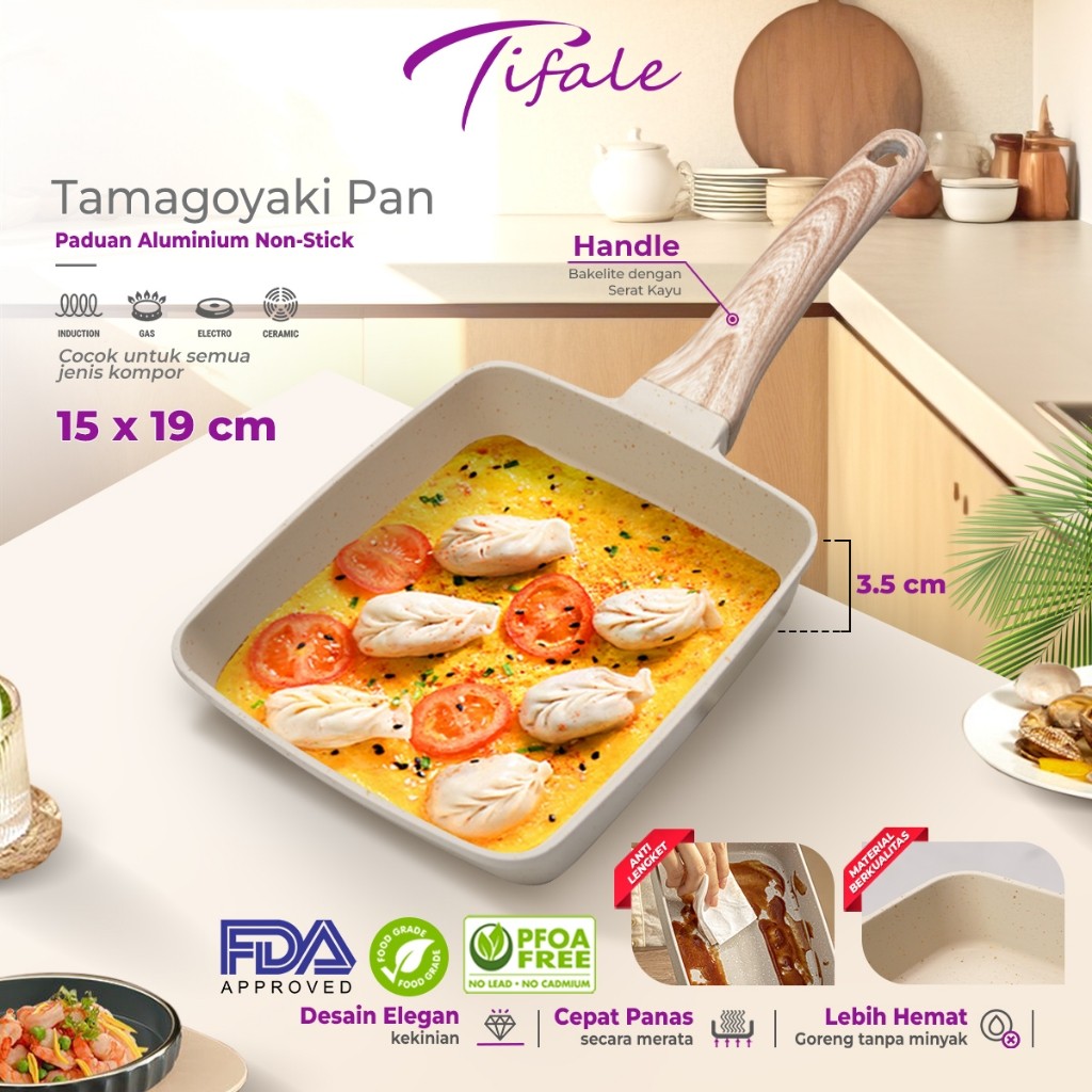 SETRAMALL    Tifale Tamagoyaki Pan White Granite Penggorengan Telur Omelette Anti lengket