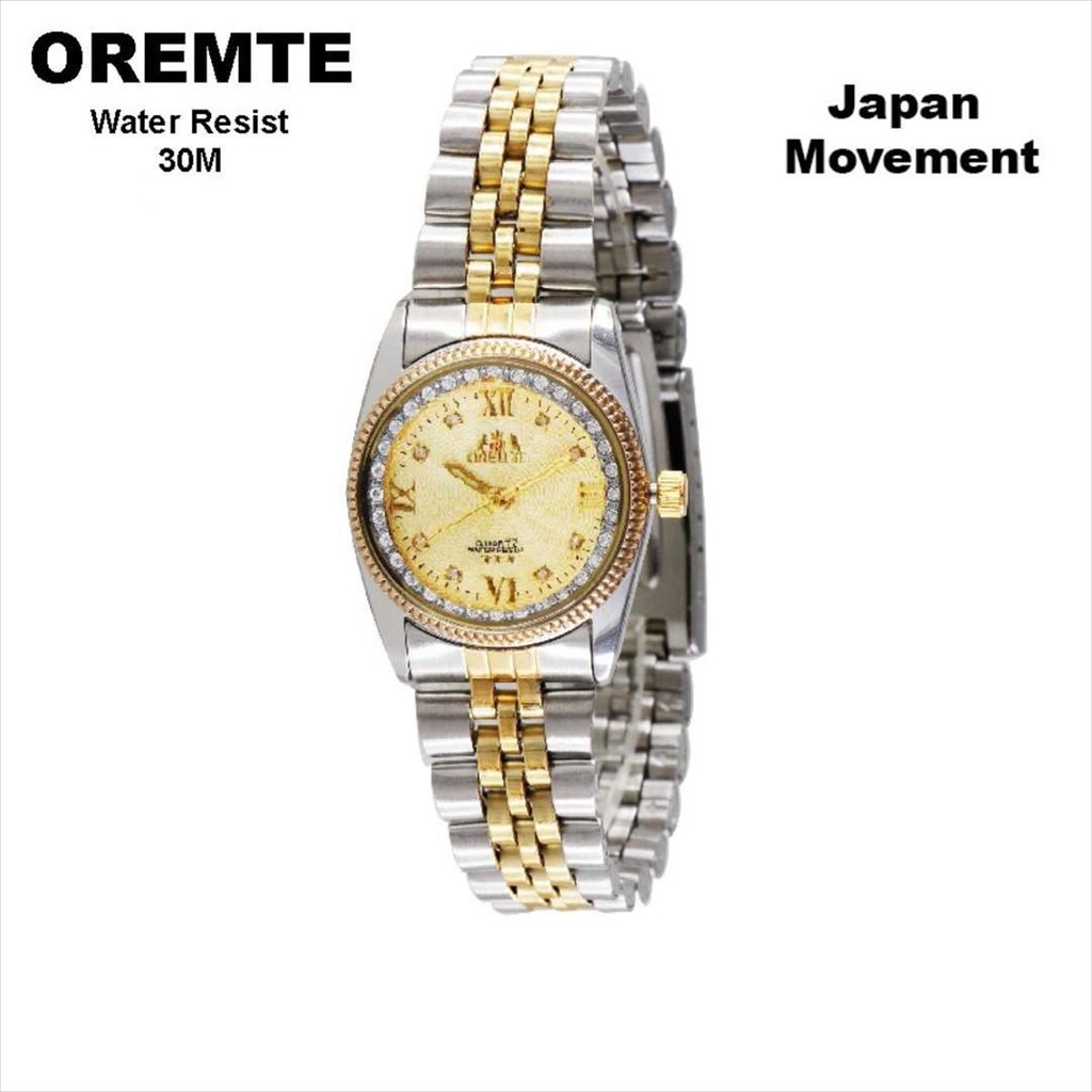 Jam Tangan Oremte Wanita Silver Gold Permata Diamond Stainless Steel Water Resist 3 ATM Watch(tajima