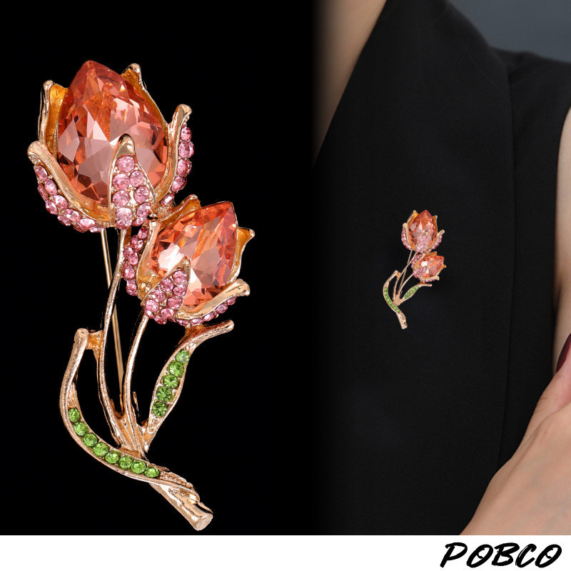 【PoBco】Bros Tulip Kristal Kaca Premium - Pin Bunga Mewah & Elegan W115