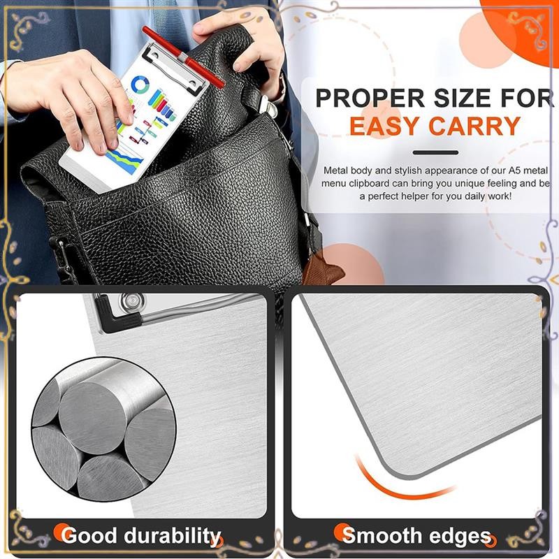 

AU67-Metal Aluminum Clipboard With Pen Holder Mini Aluminum Pocket Clipboard A5 Clipboard For Office School