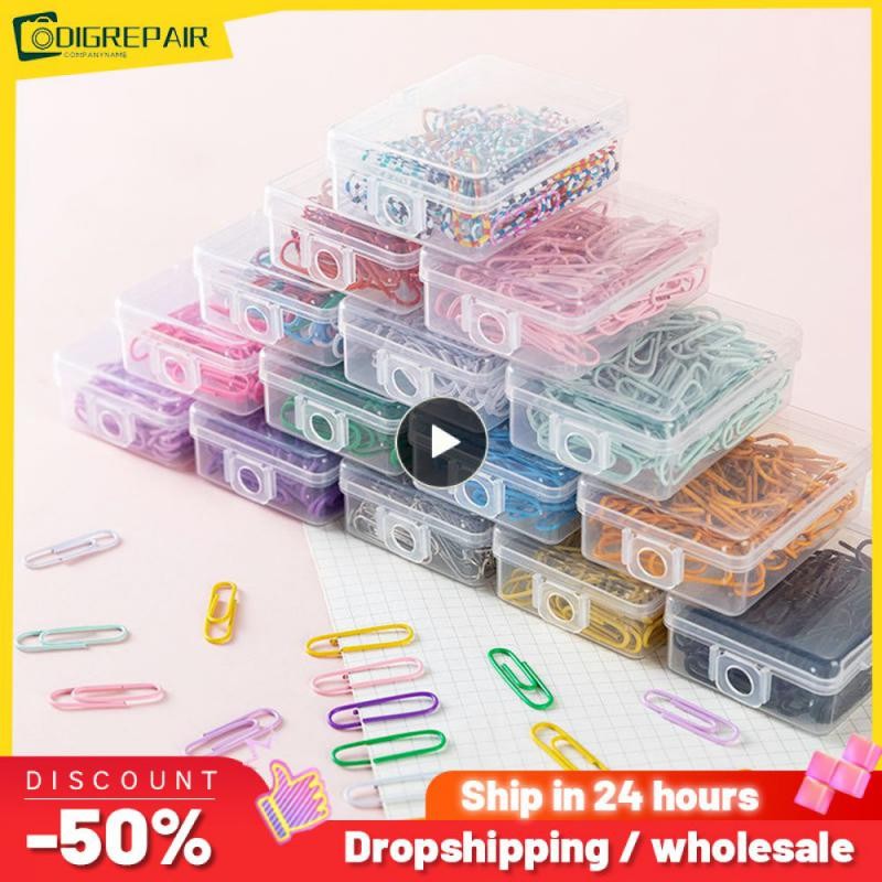 

1PCS Box Colored Paper Clip Metal Clips Memo Clip Bookmarks Stationery Office Accessories School Supplies Length 18mm/50mm