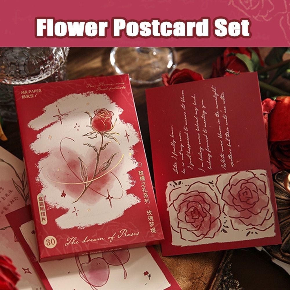 

30pcs/set Vintage Series Flower Postcard Set Colorful Flower Printed Decorative Postcards Artistic Romantic Rose