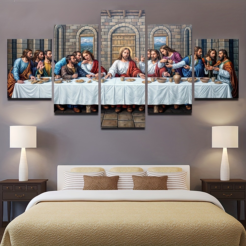 

5 Panels Jesus Christ Home Decor Canvas Painting, The Last Supper Posters and Prints for Living Room Wall Decor No Frame