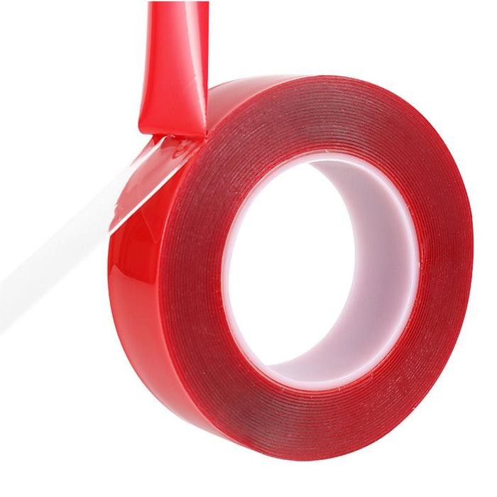 

F42 PEREKAT DOUBLE TAPE 15MM*3M CLEAR TRANSPARANT BENING DOBEL TIP - KULIT MERAH