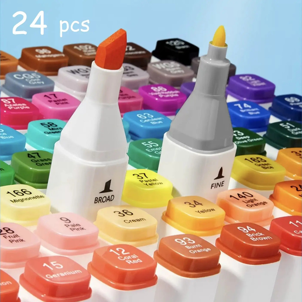 

24pcs Double Headed Sketch Markers with Storage Box, For Art Drawing Comics Design, random colors