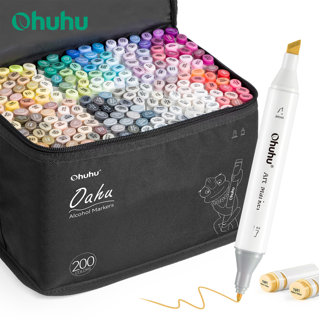 

Ohuhu Oahu 200 Colors Marker Pen Set Alcohol Art Markers Dual Tips Felt Pen Sketching Drawing Graffiti Manga School Art Supplies