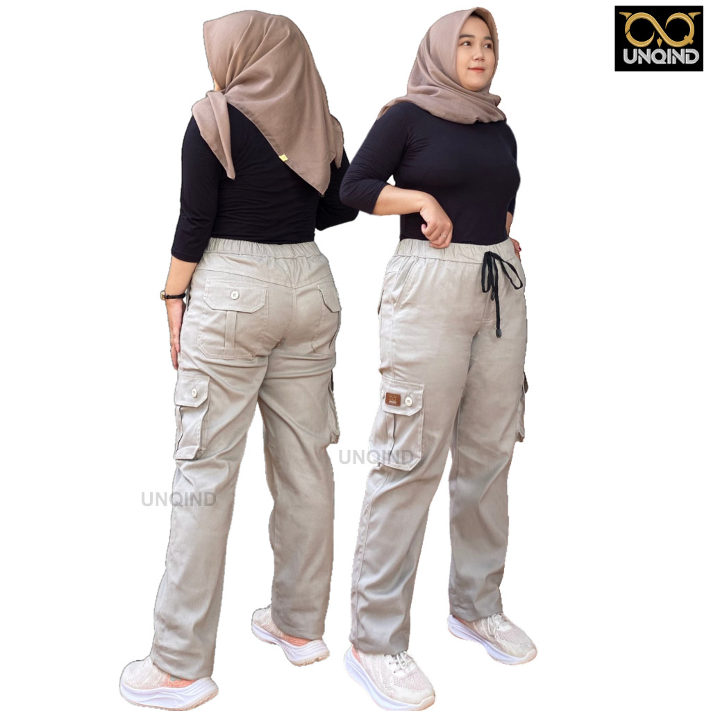 UNQIND - Celana Cargo Wanita Jumbo Twill Stretch - Celana Panjang Wanita Jumbo Melar