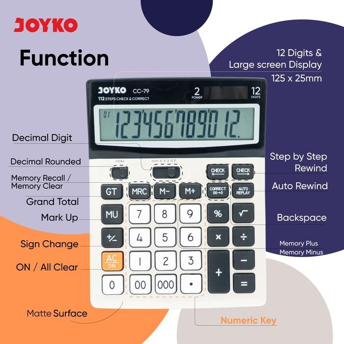 

Calculator Kalkulator JOYKO CC-79 12 Digits Ukuran Besar / Cek Ulang