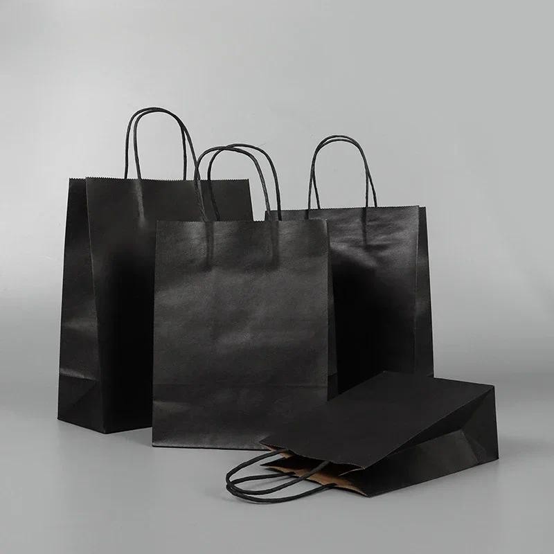 

10/20Pcs Black Paper Gift Bags Small Kraft Paper Bags with Handles for Small Business Wedding Party Favor Bags 8 Size