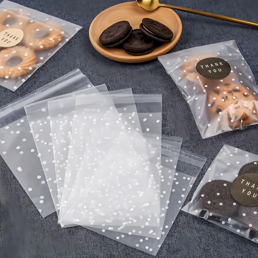 

100Pcs Plastic Transparent Cellophane Bags Polka Dot Self Adhesive Candy Cookie Bags For DIY Gift Packaging Wedding Party Decor