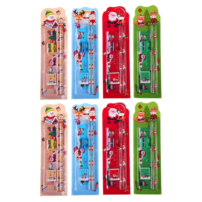 

8 Sets Christmas Stationery Set for Kid and Student, Each Set include Christmas Pencils, Eraser, Ruler, Pencil Sharpener