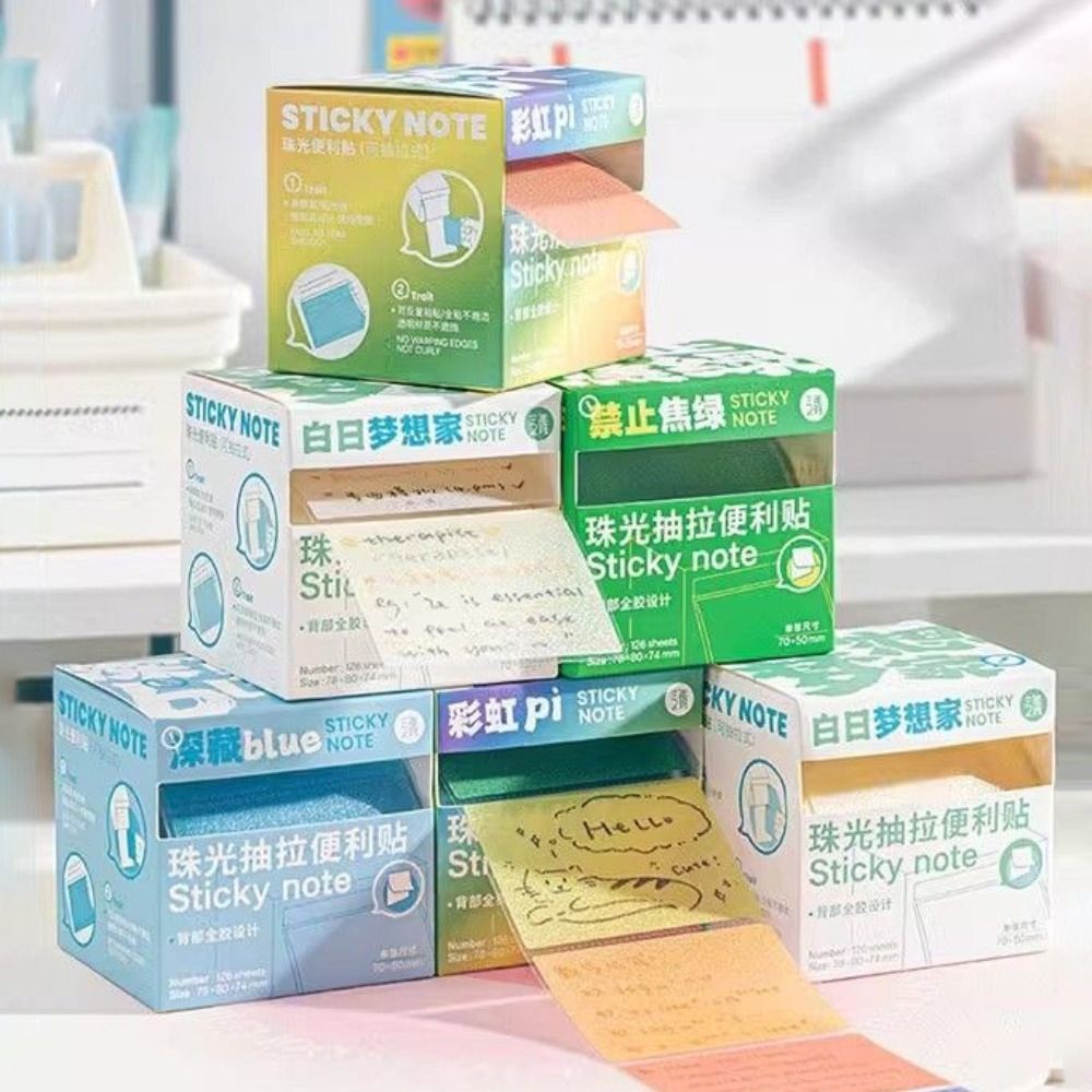 

126Sheets Transparent Pearl Pearlescent Sticky Tabs Aesthetic Stationery Writable Sticky Notes Blank Back Full Adhesive Memo Pad