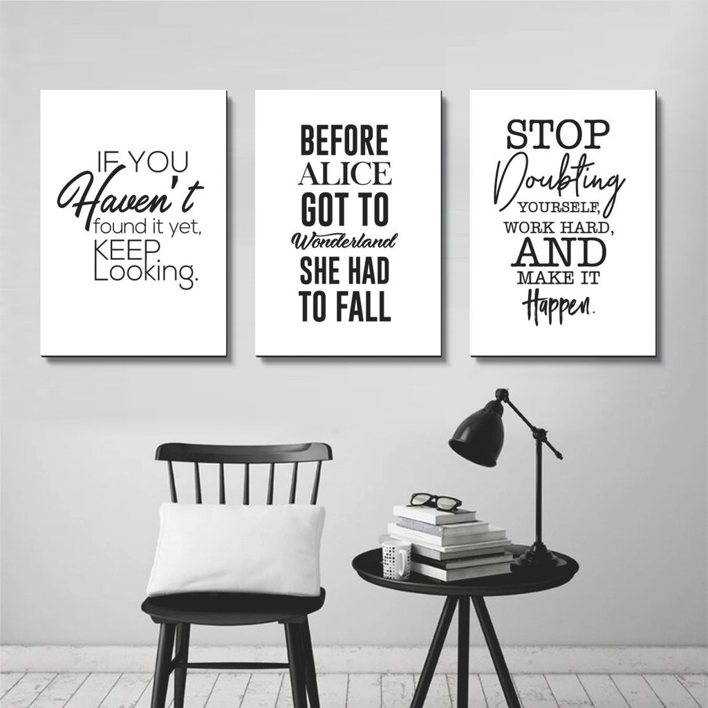 Poster motivasi Hiasan dinding kamar aesthetic Wall decor hitam putih simple kata kata bijak sukses