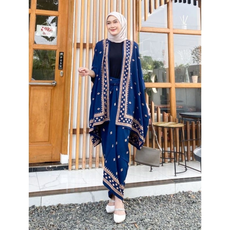 SET KEBAYA MODERN OUTFIT KONDANGAN SIMPEL ONE SET BATIK OUTER  ROK LILIT KIMONO WANITA SETPRADA