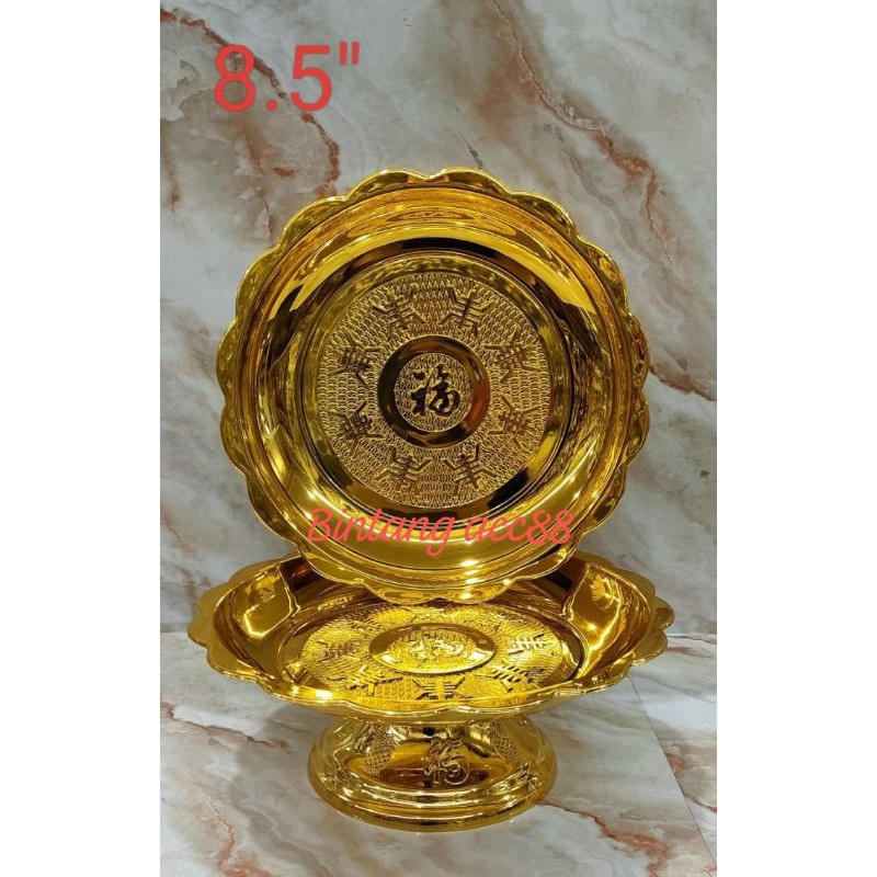 piring buah altar sembahyang buddha dewa - emas - 8.5inch