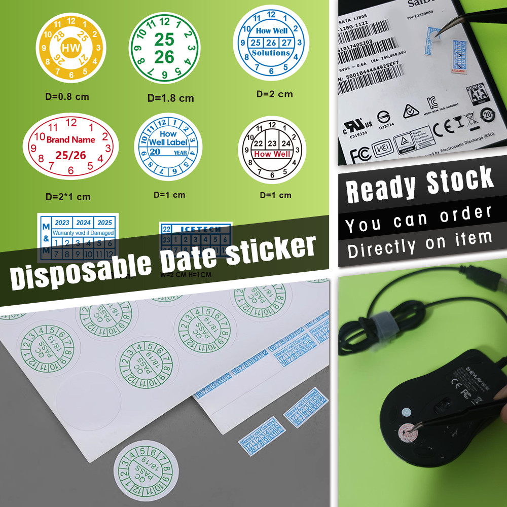 

5000pcs 13-6mm date warranty sticker Customized, void if damage disposable paper Security sticker, accessories seal sticker