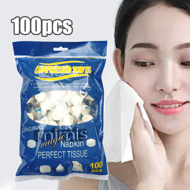 100pcs Disposable Compressed Towel Permen Kecil Handuk Terkompresi Handuk Pembersih Wajah Yang Lembu