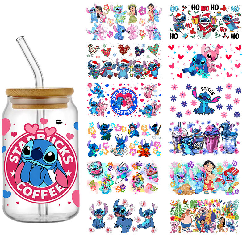 

Disney Stitch Lilo UV DTF Transfer Sticker For 16oz Libbey Glass Sticker Cup Wrap Decal DIY Permanent Selfadhesive Waterproof