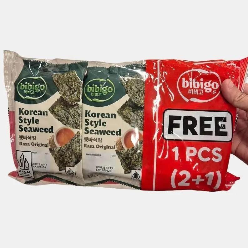 

Bibigo Korean Style Nori Seaweed Rumput Laut Rasa ORIGINAL ( Isi 2+1 )