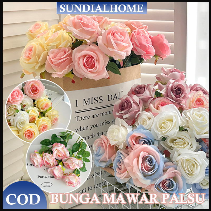 Bunga Mawar Palsu Mawar Palsui( 1 Bunga)/Tangkai Bunga Artficial Rose/Bunga Mawar Palsu Untuk Buket 