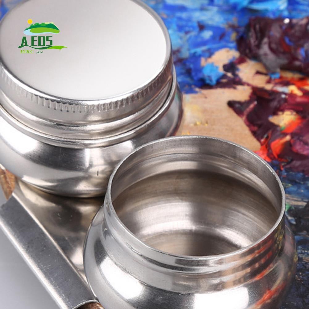 

AED5-2 Pack Palette Cups Painting Palette Cups With Lid And Clip Double Dippers Stainless Steel For Oil Painting