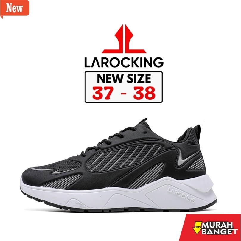sepatu sneakers pria brand lokal Larocking - Vetro Hitam Putih | Sepatu Sneakers Running Gym Shoes