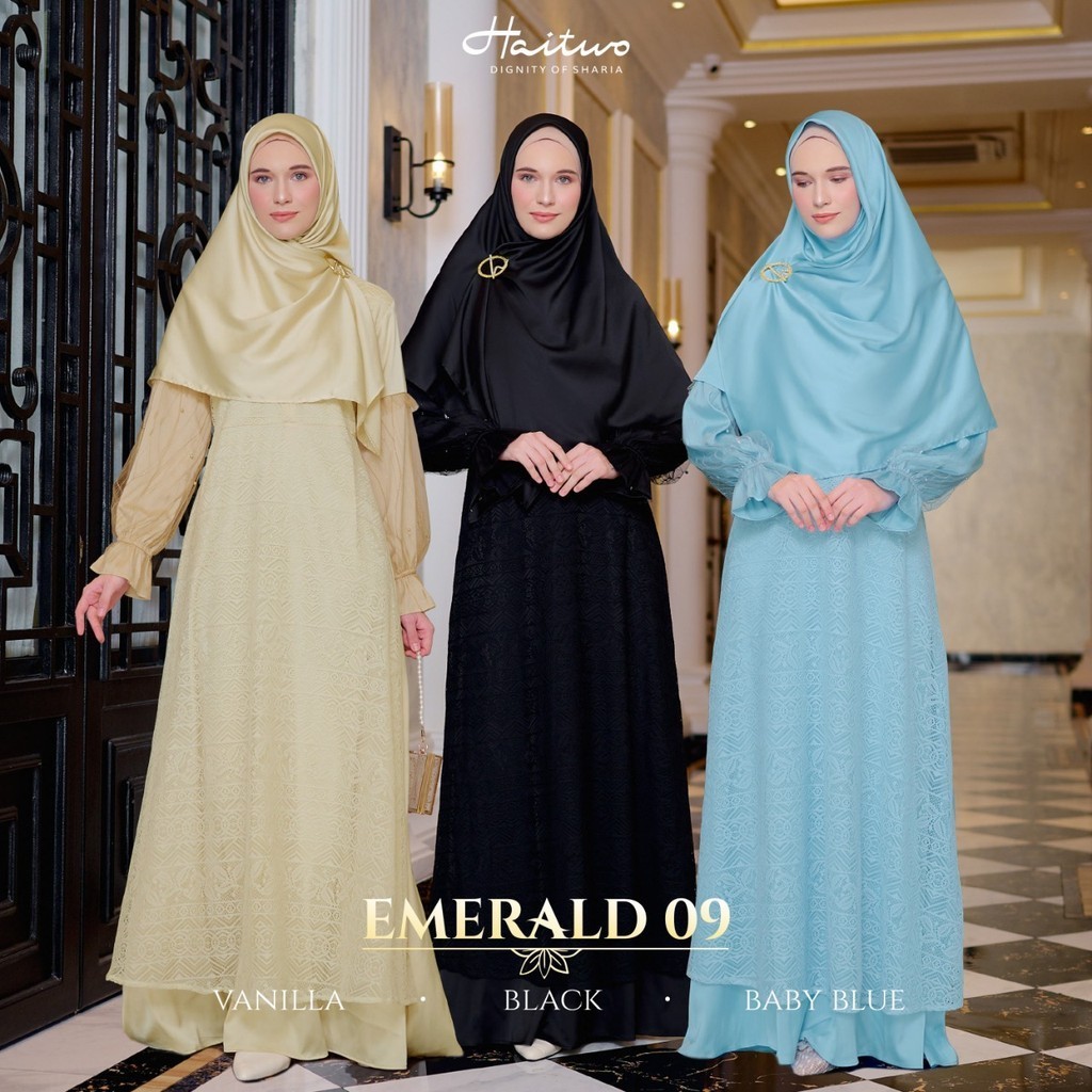 NIBRAS - Nibras Gamis Emerald 009 Hitam Cream Biru/ Gamis Haitwo/ Gamis Kondangan/ Gamis Brokat/ Gam