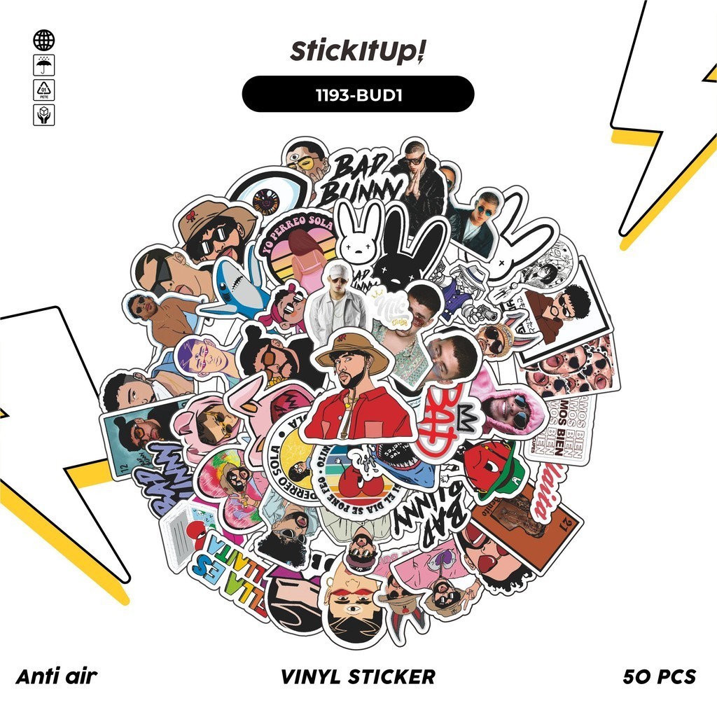 

COD✨ 100 Pcs Stiker Bad Bunny Lucu Aesthetic Vynil Waterproof untuk Freebies Sticker Buku Journal Casing HP Laptop