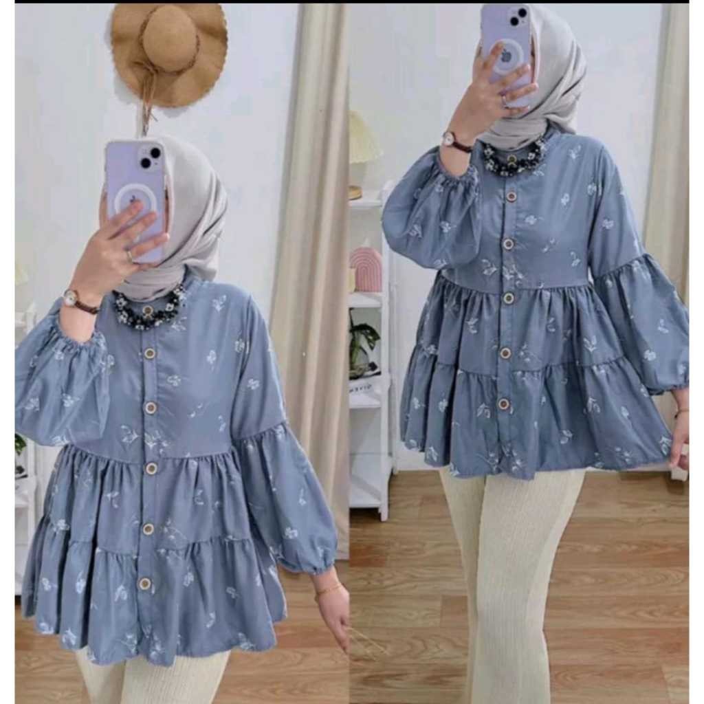 atasan wanita Blouse Babydoll Floral Oversize Lengan Balon Motif Bunga Korean Style
baju kerja
