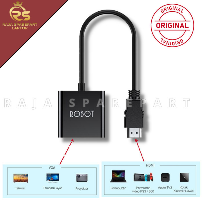 Converter Adapter HDMI TO VGA 1080P Robot RHV10 Kabel HDMI TO VGA