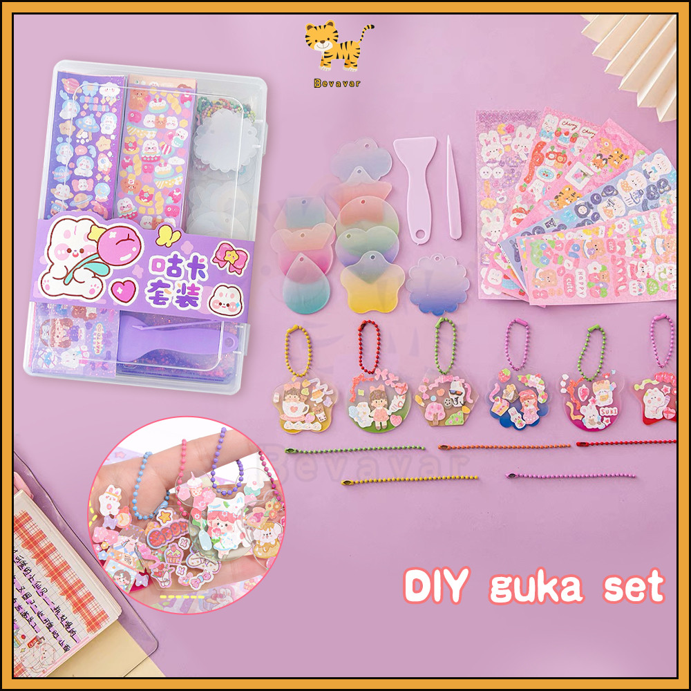 

ID Bevavar DIY Guka set DIY kotak gantungan kunci akrilik set Set Stiker Kreatif DIY Keychain Set Kartu Stiker lucu