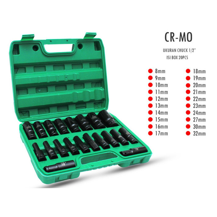 Set Mata Kunci Shock Sok CRV Model Panjang Deep Impact Shok 10 Pcs 8 sd 24mm / 20 Pcs 8 sd 32mm