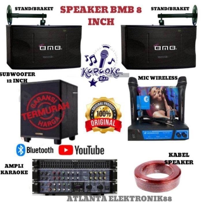 Promo  Paket Hemat Sound System Karaoke BMB 8 Inch Subwoofer CVR 12 Inch Party1+Mic Wireless