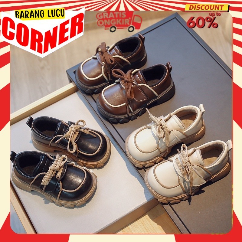 Sepatu Boot  Pantofel Anak Perempuan Cewek Tali Slip On Korean Style Praktis Umur TK SD SMP