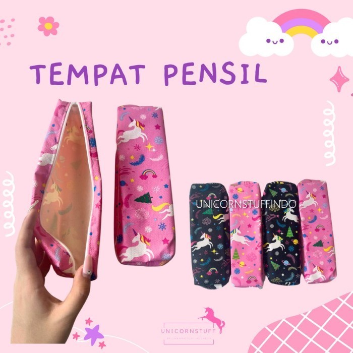 

Tempat Pensil Unicorn Kain Lucu Perempuan Sekolah Anak Cewek Pink Pony