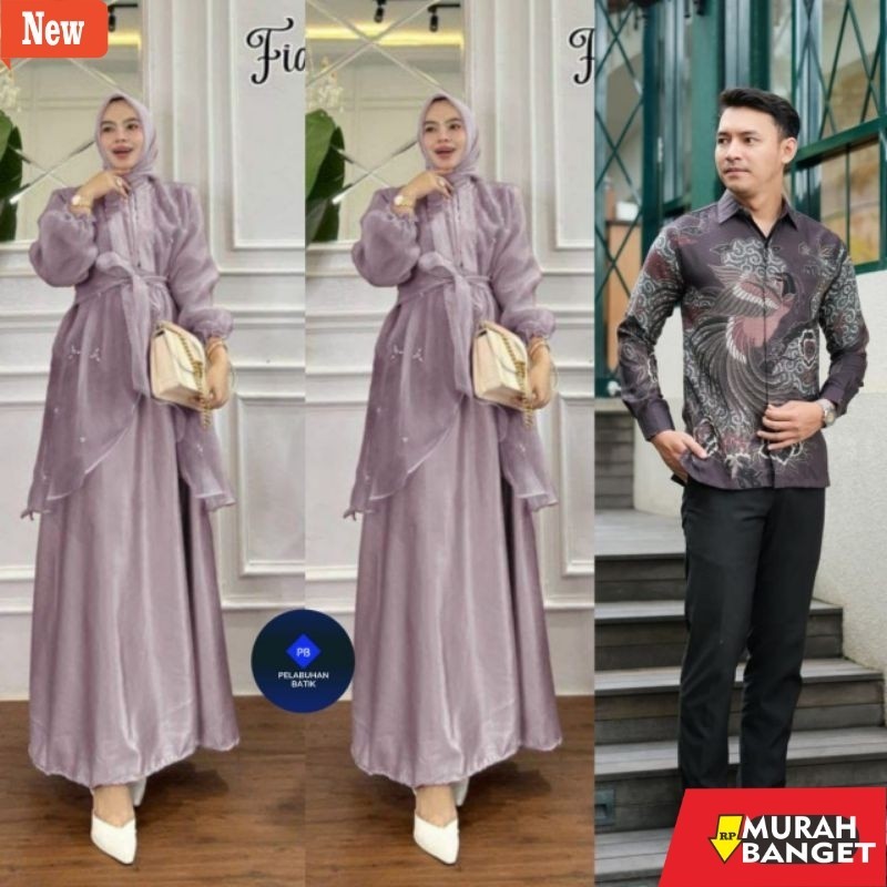 gamis kekinian tahun 2024 Batik Couple Gamis Brokat Terbaru Couple Kondangan Couple Tunangan Modern 