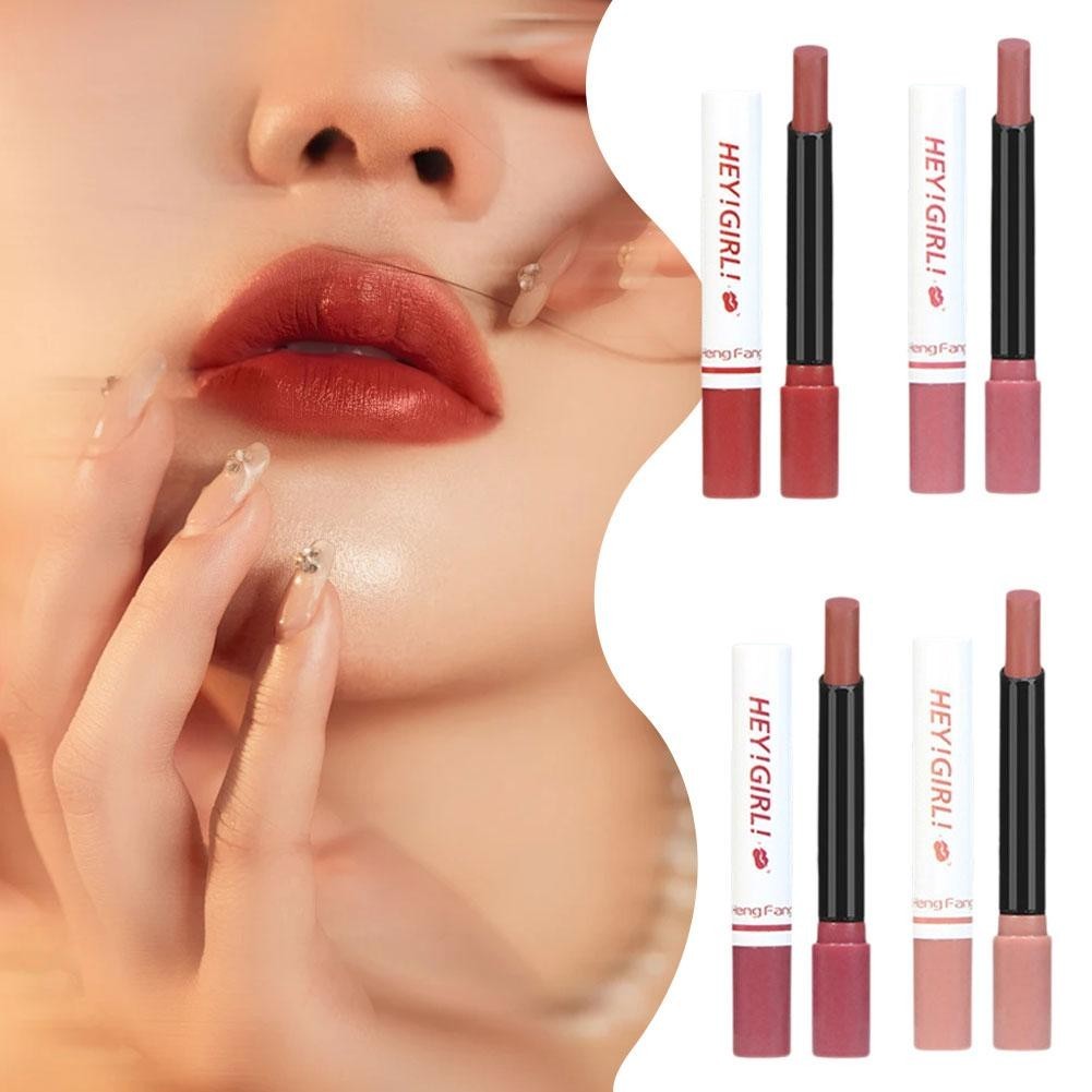 【TERSEDIA & COD】4 Buah/Set Lipstik Tabung Rokok Matte Beludru Lip Glaze Tahan Lama Tahan Air Lip Gla